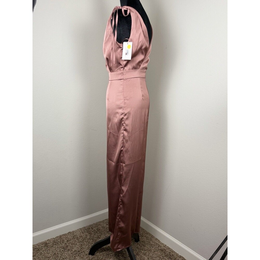 Skies Are Blue Satin Jumpsuit XS Mauve Pink Tie Shoulder Wide Leg NWT - Picture 8 of 15